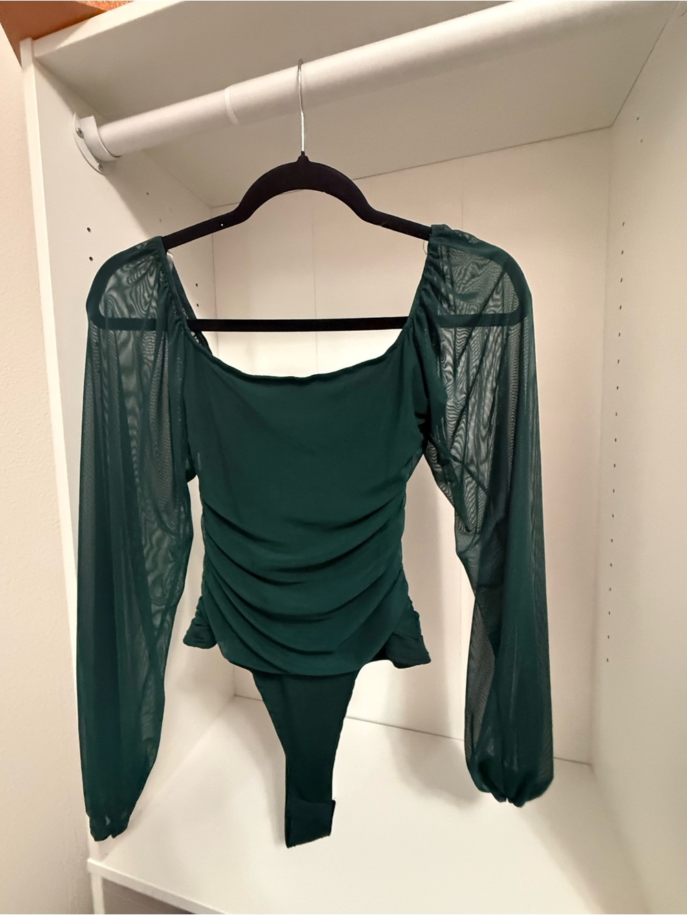 Women’s Emerald Green Mesh Sleeve Bodysuit